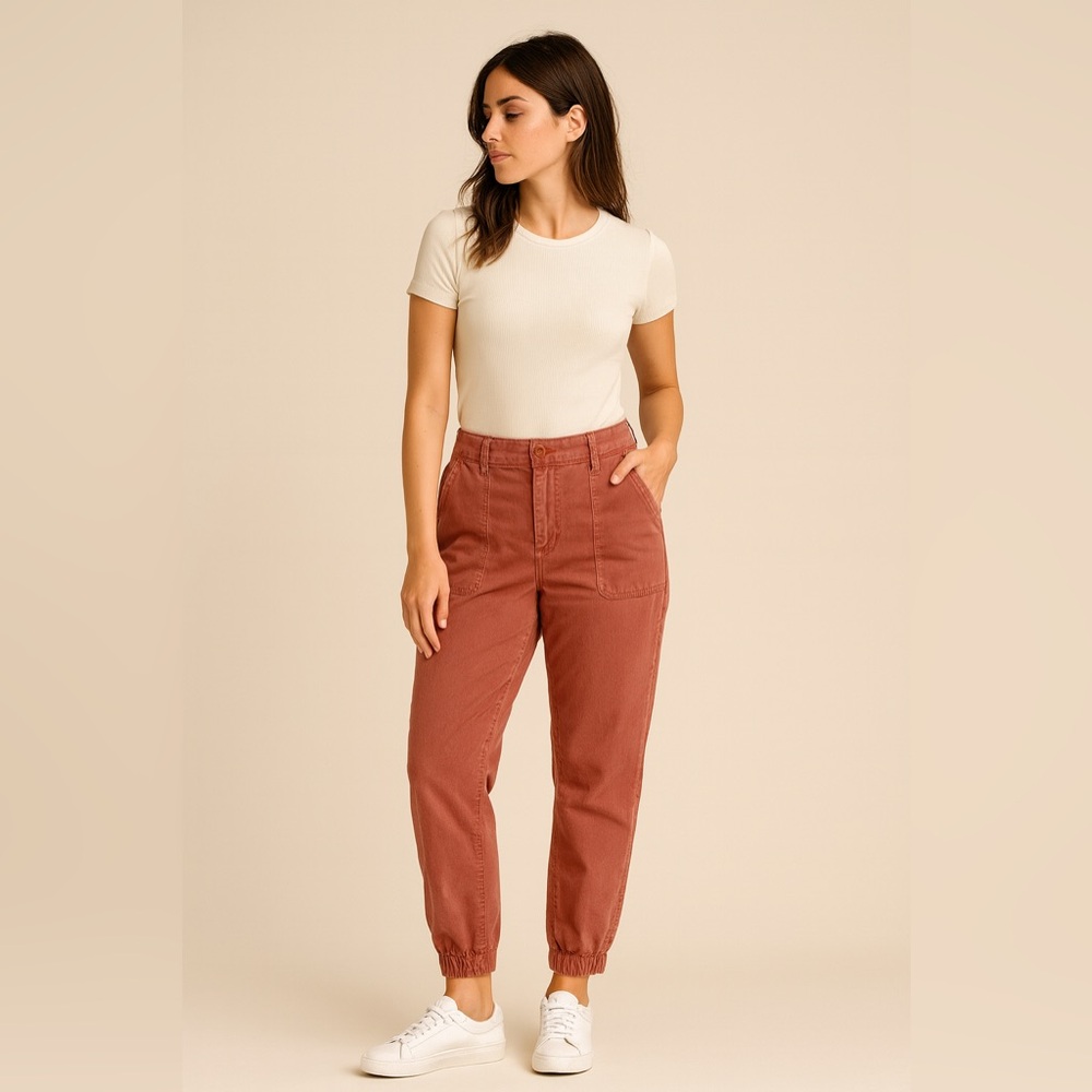 Banana Republic Utility Chino Jogger Pants Coral Red Elastic Hem-Women’s Size 16